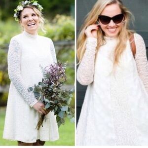 Anthropologie HD In Paris Ivory Lace Panel Enid Swing Dress